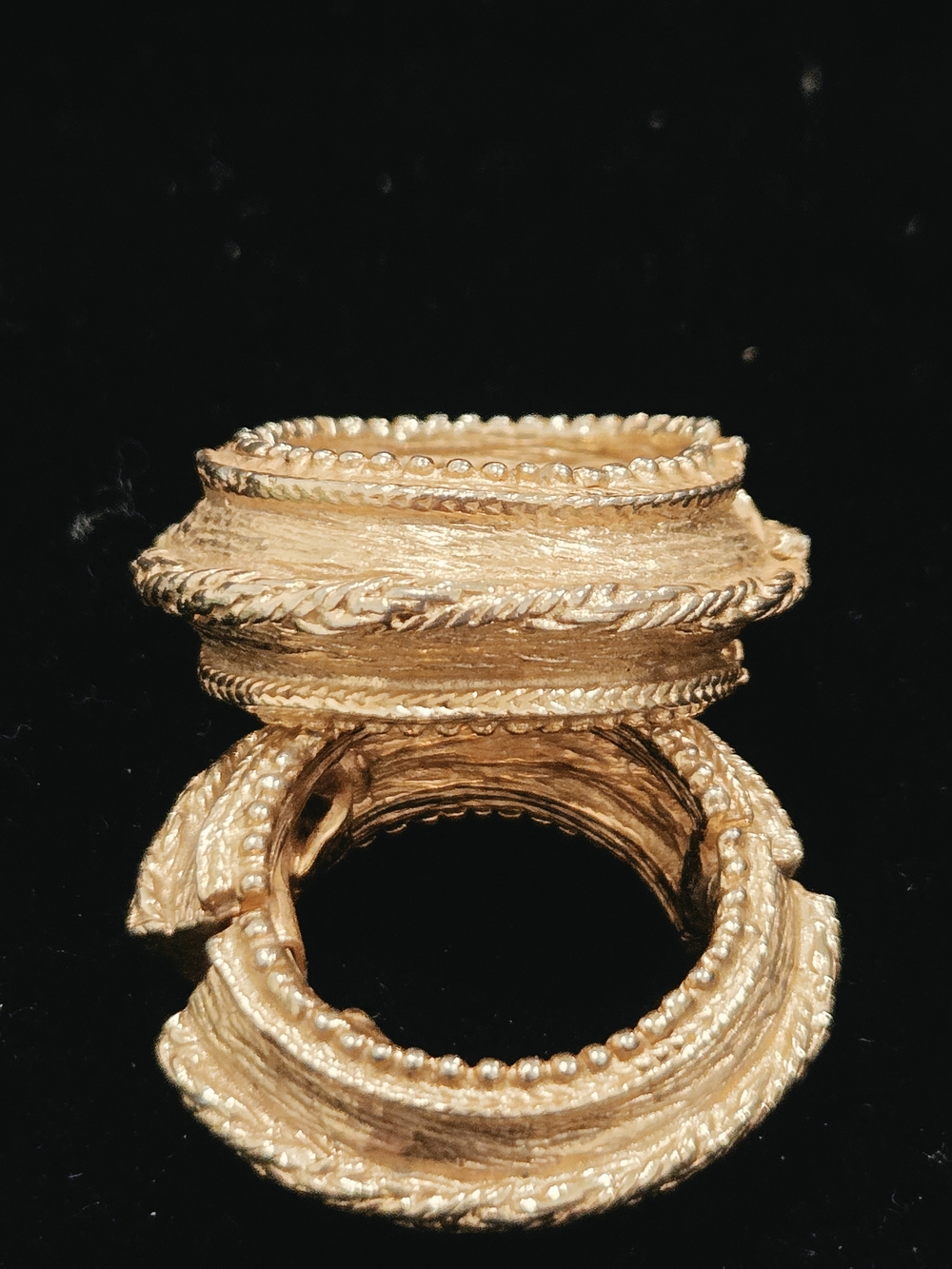 Vintage Vogue Gold Textured Hoop Earrings with Beaded Detail - GoldTone